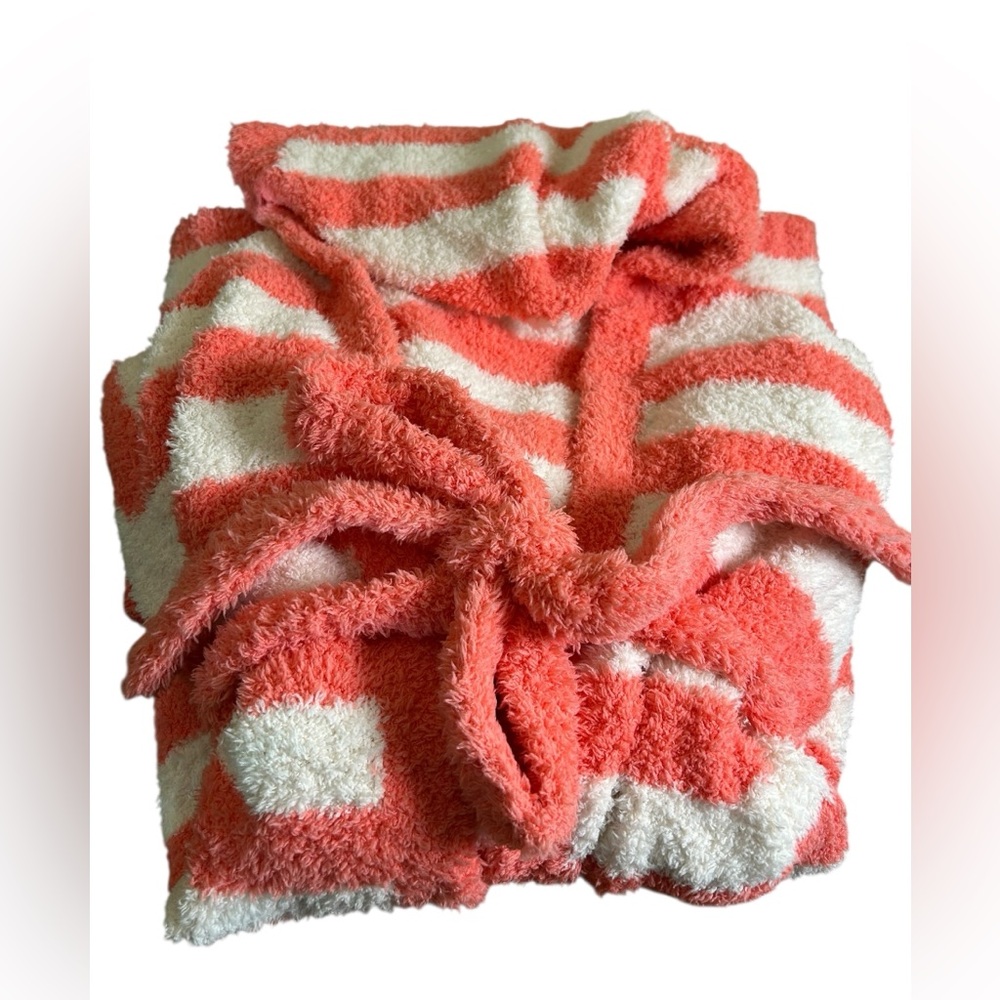 BAREFOOT DREAMS CozyChic Striped Hooded Robe Coral Sz 1 (S/M)‎ Luxuriously Soft